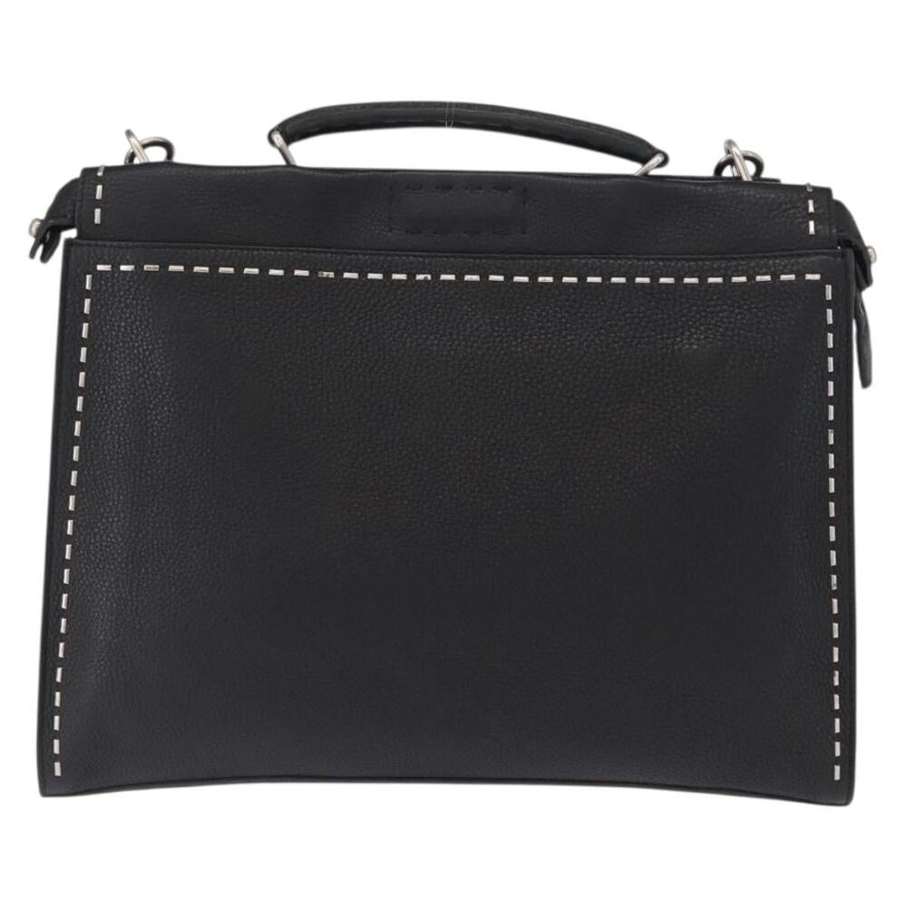 Fendi Leather Selleria Peek A Boo Fit Handbag Black
